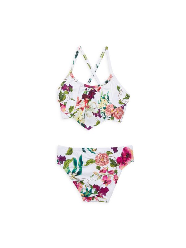 PQ Little Girl's & Girl's 2-Piece Floral Flounce Bikini Set